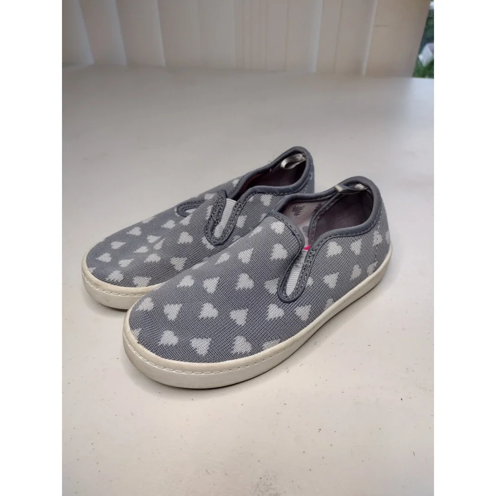 Carters Nettie Girls Grey Heart‎ Print Recycled Knit Slip On Sneakers Size 12
